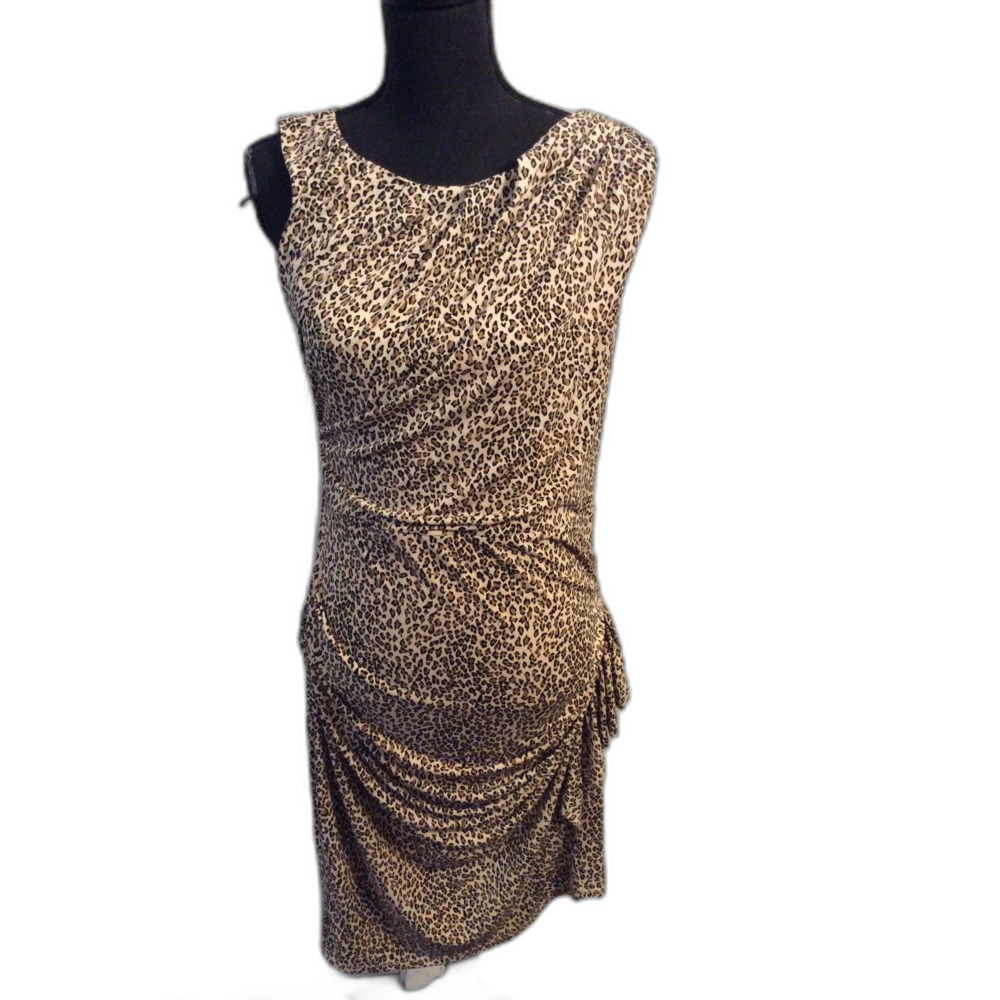 Betsy Johnson Size 10 Ruched Animal Cheetah Print Dress Sleek